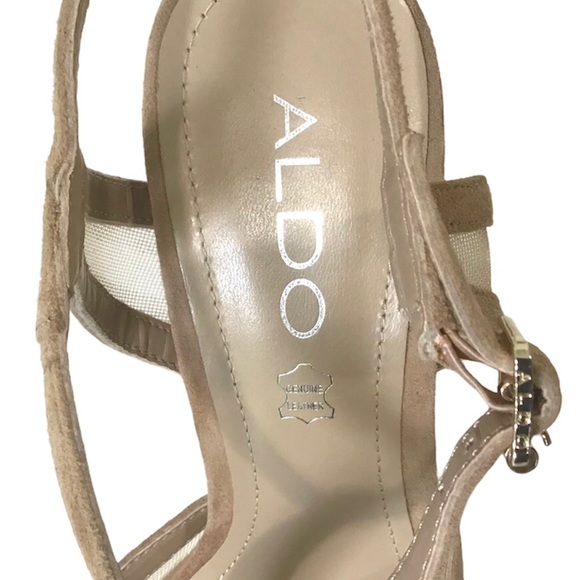 Aldo 7.5 Suede Leather T-Strap Mesh Platform Heels - Picture 11 of 11